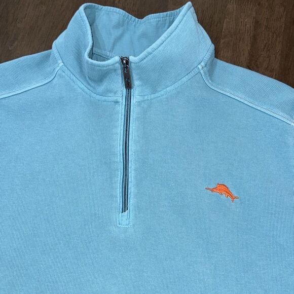 Tommy Bahama Aqua Blue Quarter Zip Pullover Cotton Sweatshirt XL Marlin Logo - Picture 4 of 10